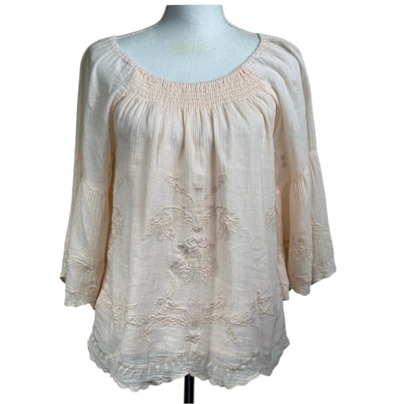 Soft Surroundings Coquette Cottagecore Boho Flowy Embroidered Floral Lace Blouse - Picture 1 of 9